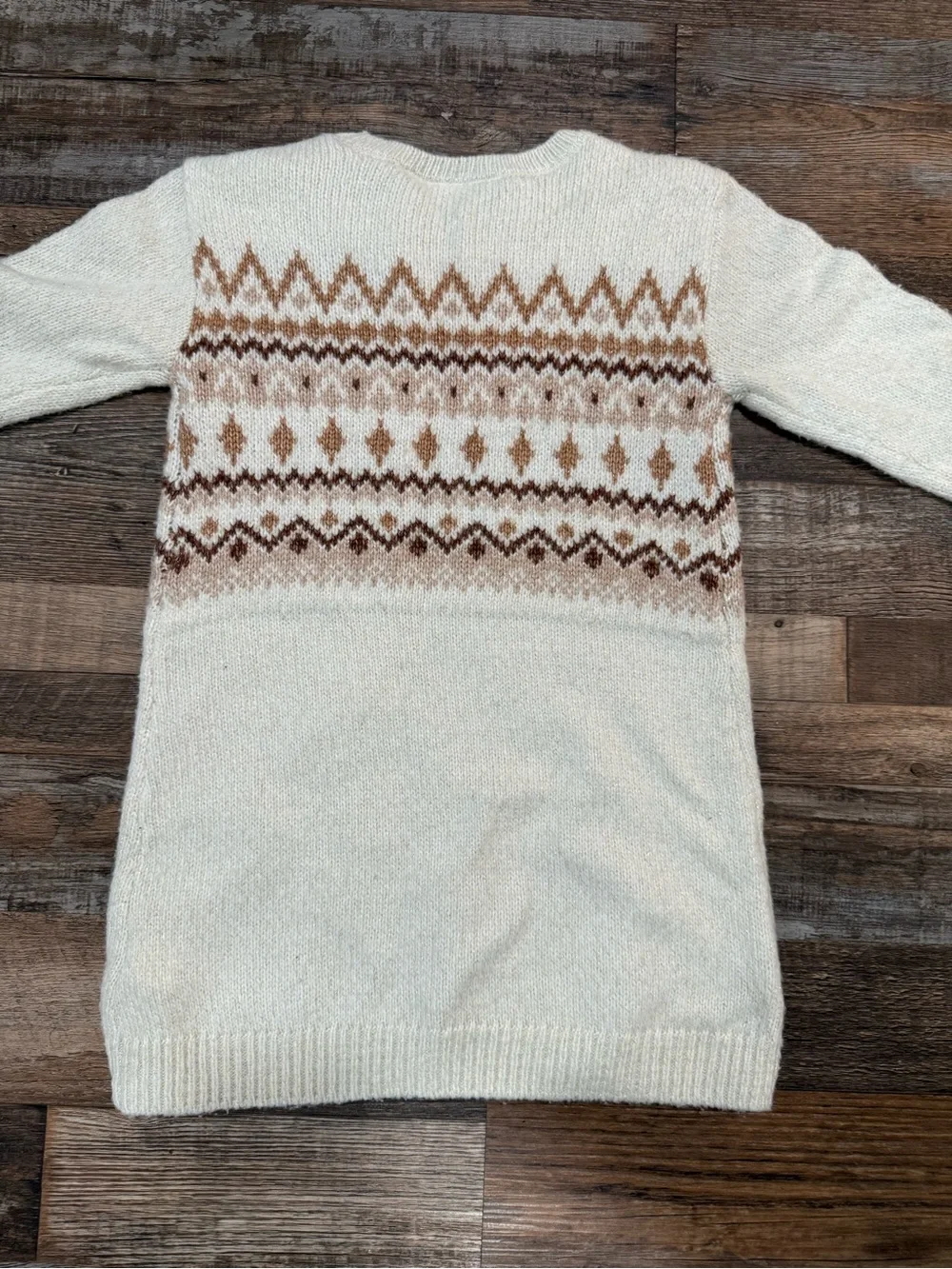 The Children's Place Girls 4T Fair Isle Sweater Dress Cream Brown Shimmer